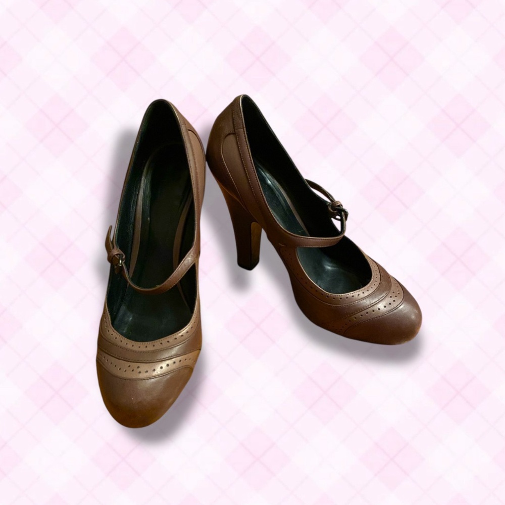 cute vintage Brown Mary Jane lace Heels 90s y2k grunge schoolgirl academia